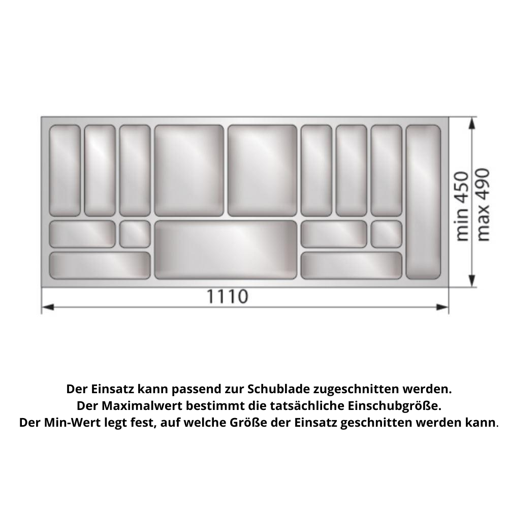 Besteckeinsatz für Schublade, Korpusbreite: 1200mm, Tiefe: 490mm - Metallic