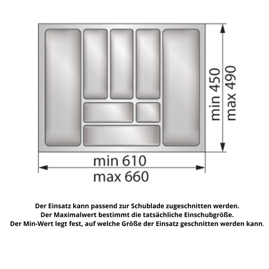 Besteckeinsatz für Schublade, Korpusbreite: 700mm, Tiefe: 490mm - Weiß