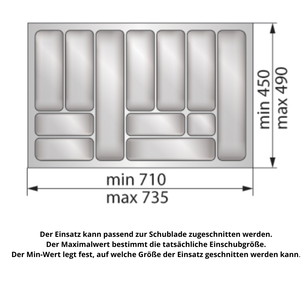 Besteckeinsatz für Schublade, Korpusbreite: 800mm, Tiefe: 490mm - Metallic