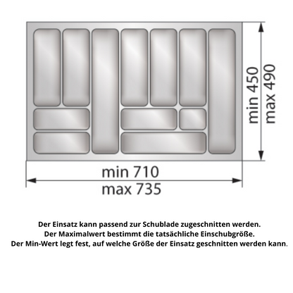 Besteckeinsatz für Schublade, Korpusbreite: 800mm, Tiefe: 490mm - Weiß
