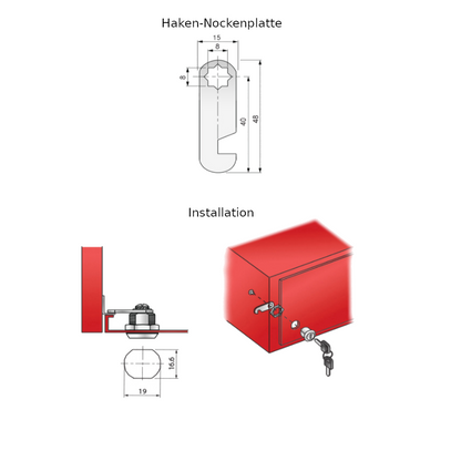 Briefkastenschloss mit Schlüssel 19x20mm, Chrom