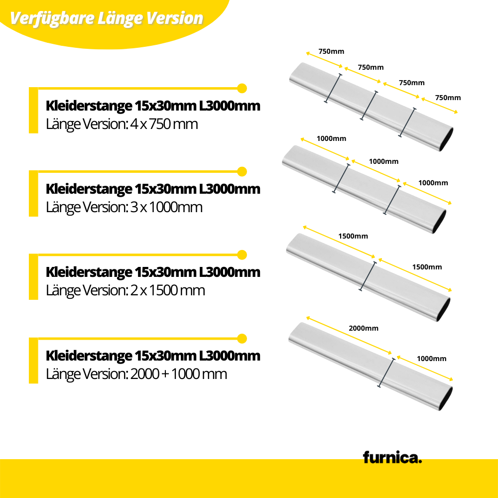 Kleiderstange Oval 15x30mm, 3000mm