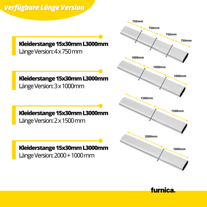 Kleiderstange Oval 15x30mm, 3000mm