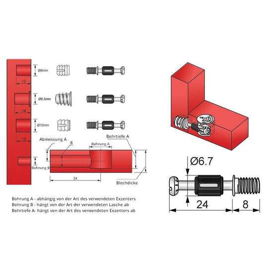 Einschraubdübel mit M6 Schraubengewinde L24mm (100 Stk.)