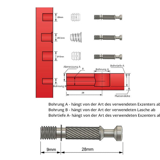 Einschraubdübel mit M6 Schraubengewinde L28mm (1 Stk.)