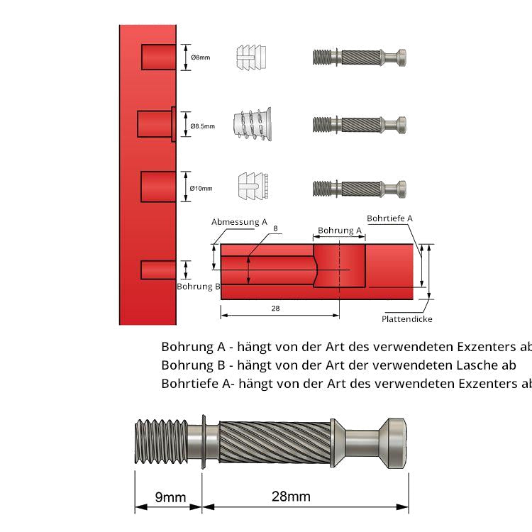 Einschraubdübel mit M6 Schraubengewinde L28mm (100 Stk.)
