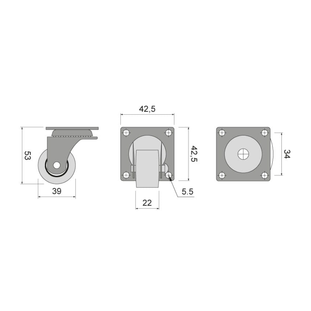 Möbelgummi-Rolle mit Lager Ø39mm