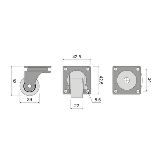 Möbelgummi-Rolle mit Lager Ø39mm