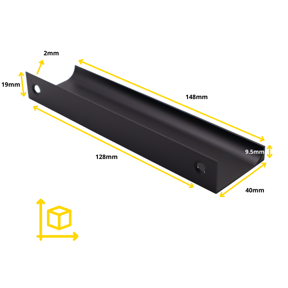 Griffleiste Kantengriff, Schwarz, BA 32/96/128mm