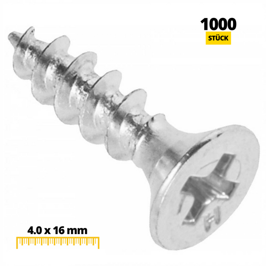 Holzschrauben PH2 4.0x16mm Weißer Zink (1000 stk.)