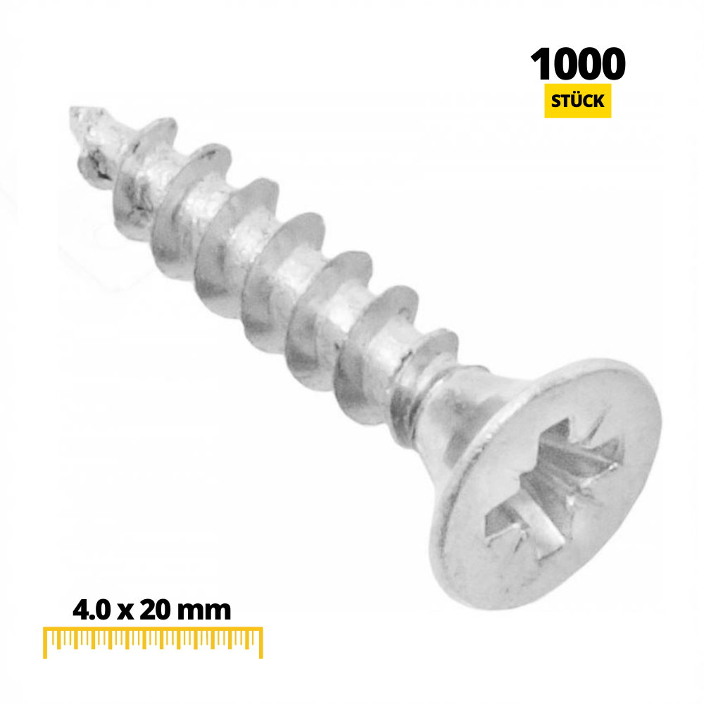 Holzschrauben PZ2 4.0x20mm Weißer Zink (1000 stk.)
