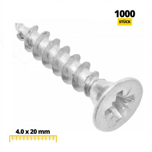 Holzschrauben PZ2 4.0x20mm Weißer Zink (1000 stk.)