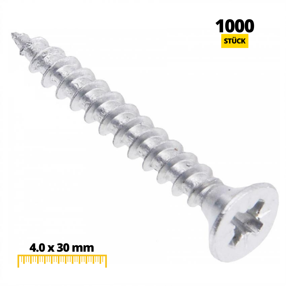 Holzschrauben PZ2 4.0x30mm Weißer Zink (1000 stk.)