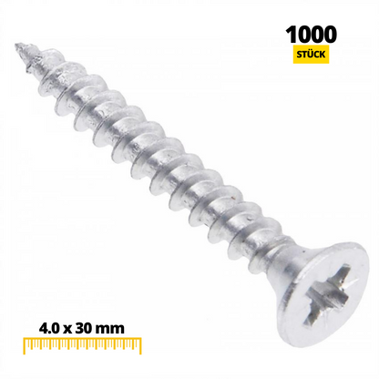 Holzschrauben PZ2 4.0x30mm Weißer Zink (1000 stk.)