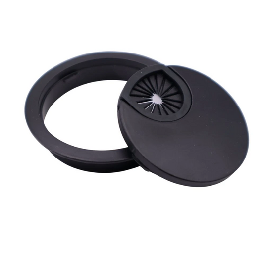 Metall-Kabeldurchführung mit Gummiloch - Schwarz Matt Ø60mm