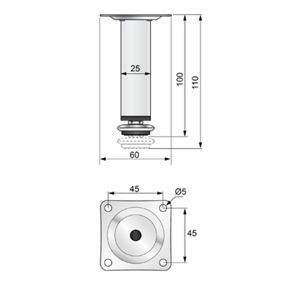 Möbelfüße Quadratisch 25x25mm - 100mm Chrom