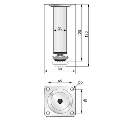 Möbelfüße Quadratisch 25x25mm - 120mm Chrom