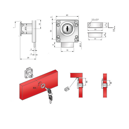 Möbelschloss 19x22mm, Identische Schlüssel Version, Nickel