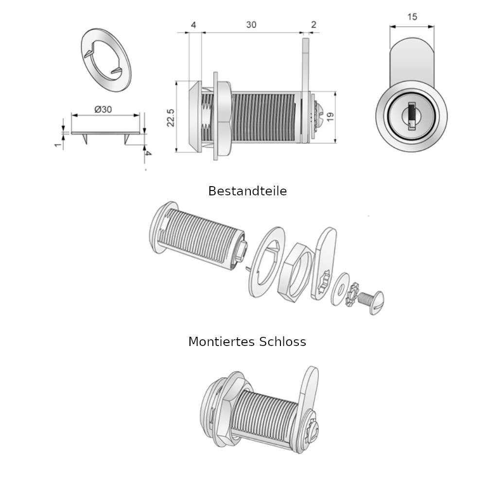 Möbelschloss mit Schlüssel 19x30mm, Chrom