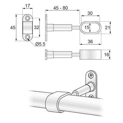 Oval Bar Abstand Halterung 15x30mm, Chrom