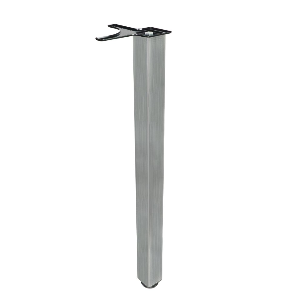 Quadratisches Tischbein 71 cm hoch, Gebürstetes Nickel, ZnAl Montageplatte