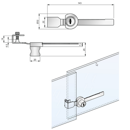 Schloss für Glastüren