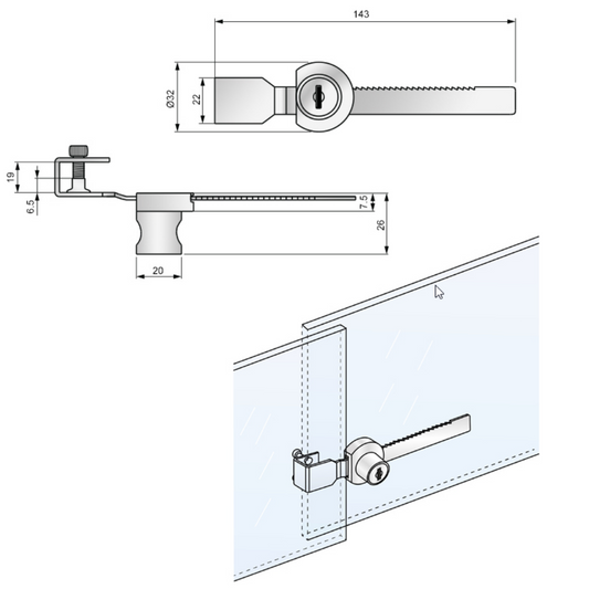 Schloss für Glastüren