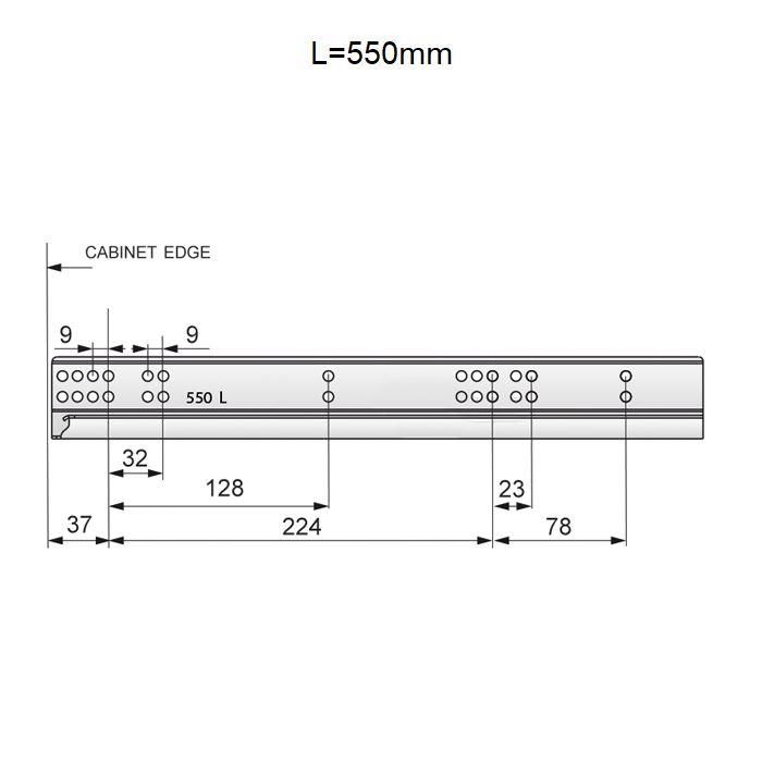 Soft-Close Unterflurführungen Schubladenschienen, 3/4 Auszug 550mm