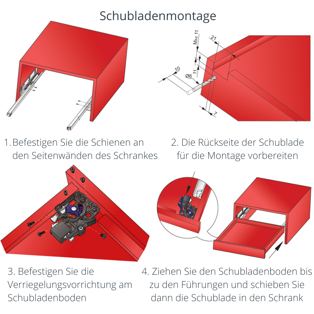 Soft-Close Unterflurführungen Schubladenschienen, 3/4 Auszug 550mm