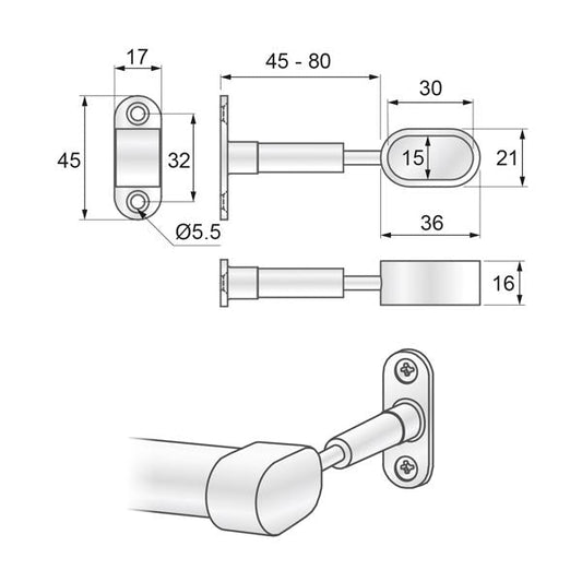 Oval Bar Endhalterung 15x30mm, Chrom