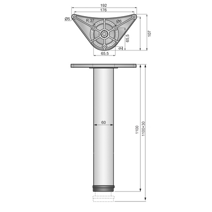 Tischbein 110 cm hoch - Stahl montageplatte - Gebürsteter Edelstahl