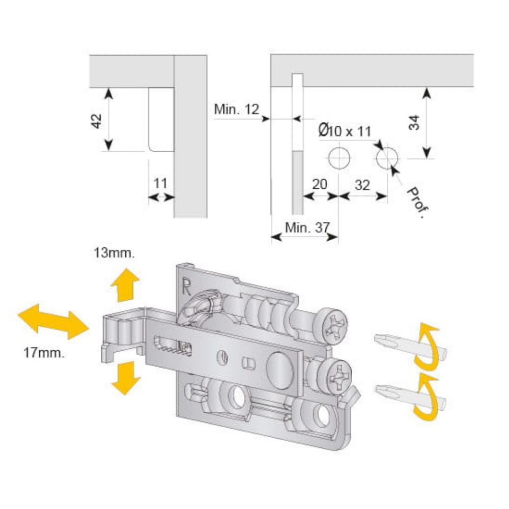 Verstellbare Schrankhalterung  L+R - 3D Premium - Weiß