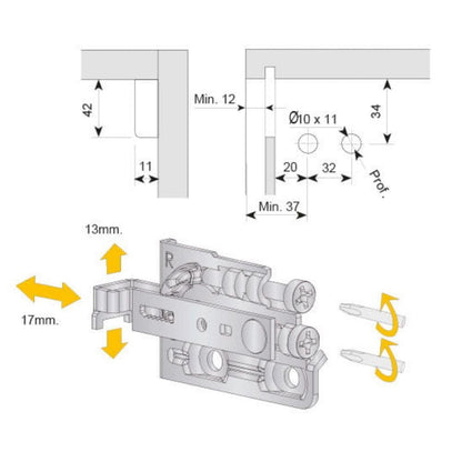 Verstellbare Schrankhalterung  L+R - 3D Premium - Weiß