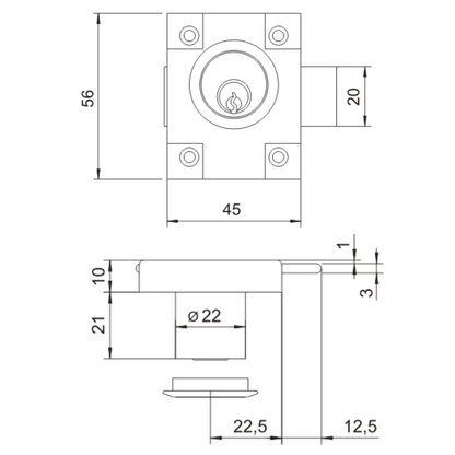 Möbelschloss 22x21mm