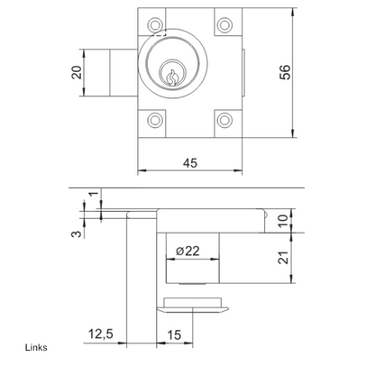 Möbelschloss Links/Rechts 22x21mm