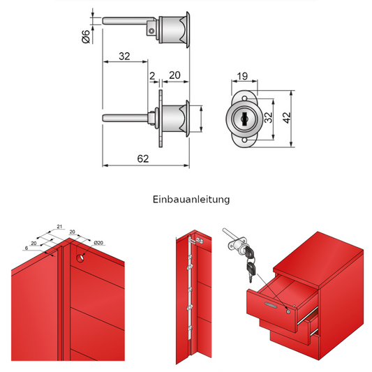 Zentral Schließzylinder 19x20mm, Chrom