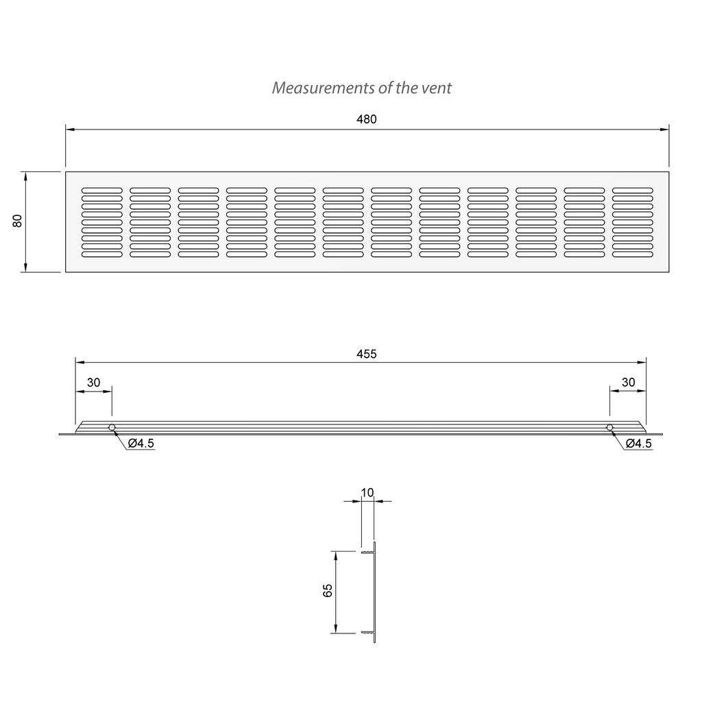 Aluminium-Lüftungsgitter für Küchenarbeitsplatten / Sockel, 480x80mm Weiß