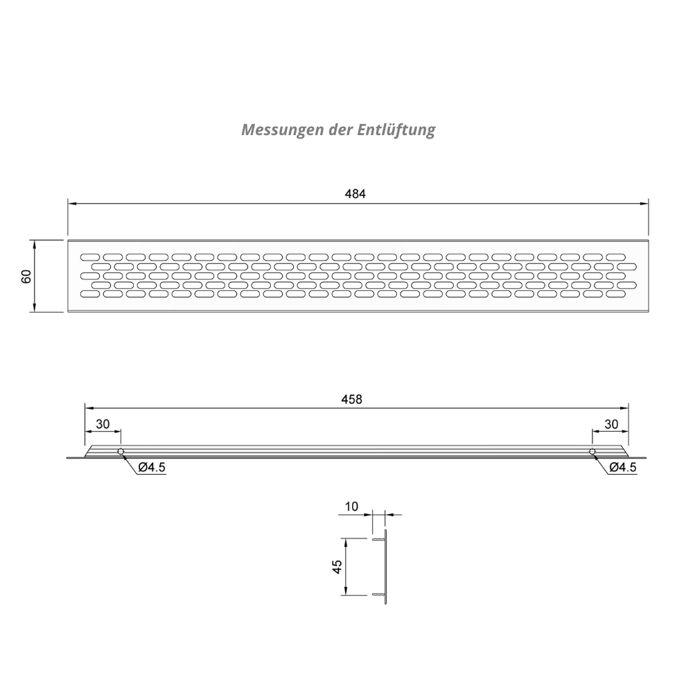 Aluminium-Lüftungsgitter für Küchenarbeitsplatten / Sockel, 484x60mm Weiß -  Furnica