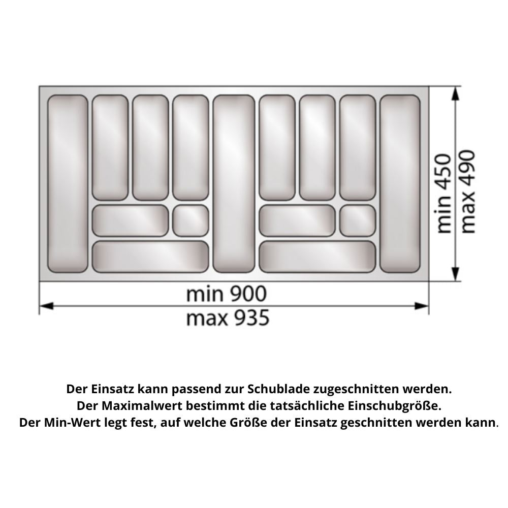 Besteckeinsatz für Schublade, Korpusbreite: 1000mm, Tiefe: 490mm - Weiß Furnica 