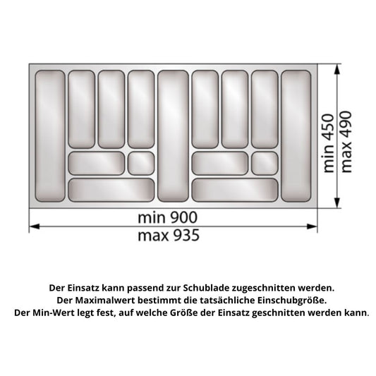 Besteckeinsatz für Schublade, Korpusbreite: 1000mm, Tiefe: 490mm - Weiß Furnica 