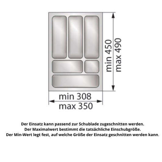 Besteckeinsatz für Schublade, Korpusbreite: 400mm, Tiefe: 490mm - Metallic Furnica 