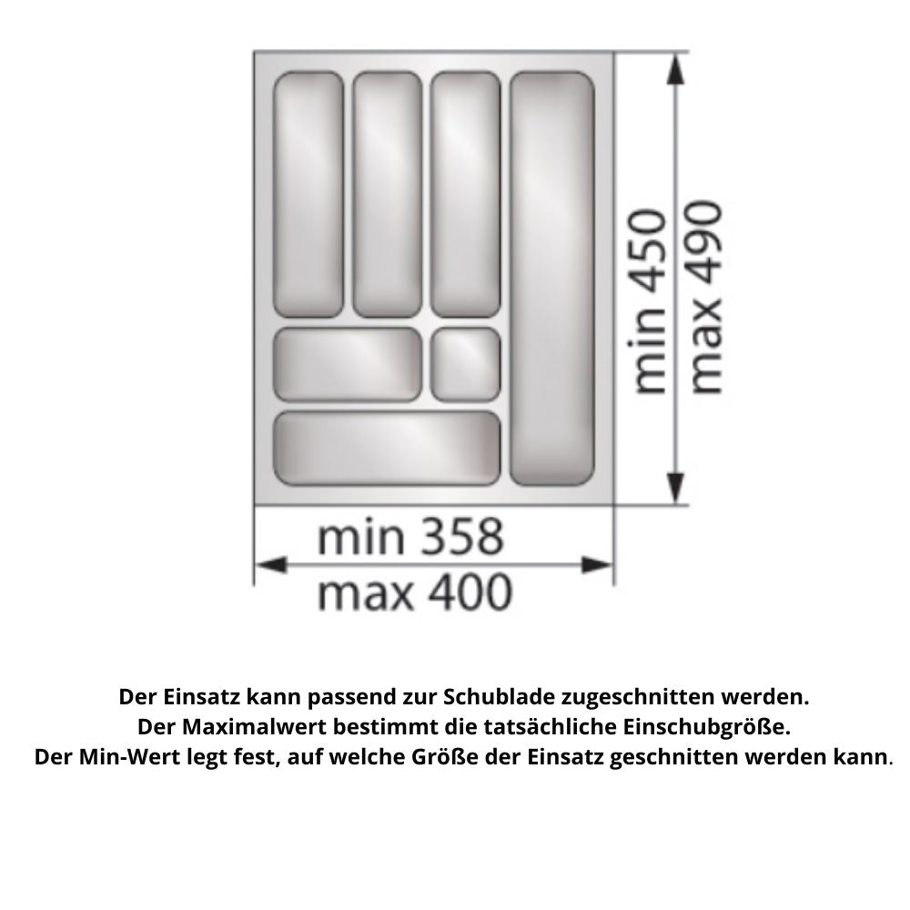 Besteckeinsatz für Schublade, Korpusbreite: 450mm, Tiefe: 490mm - Weiß Furnica 