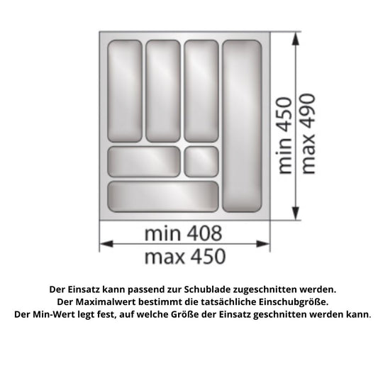 Besteckeinsatz für Schublade, Korpusbreite: 500mm, Tiefe: 490mm - Metallic Furnica 