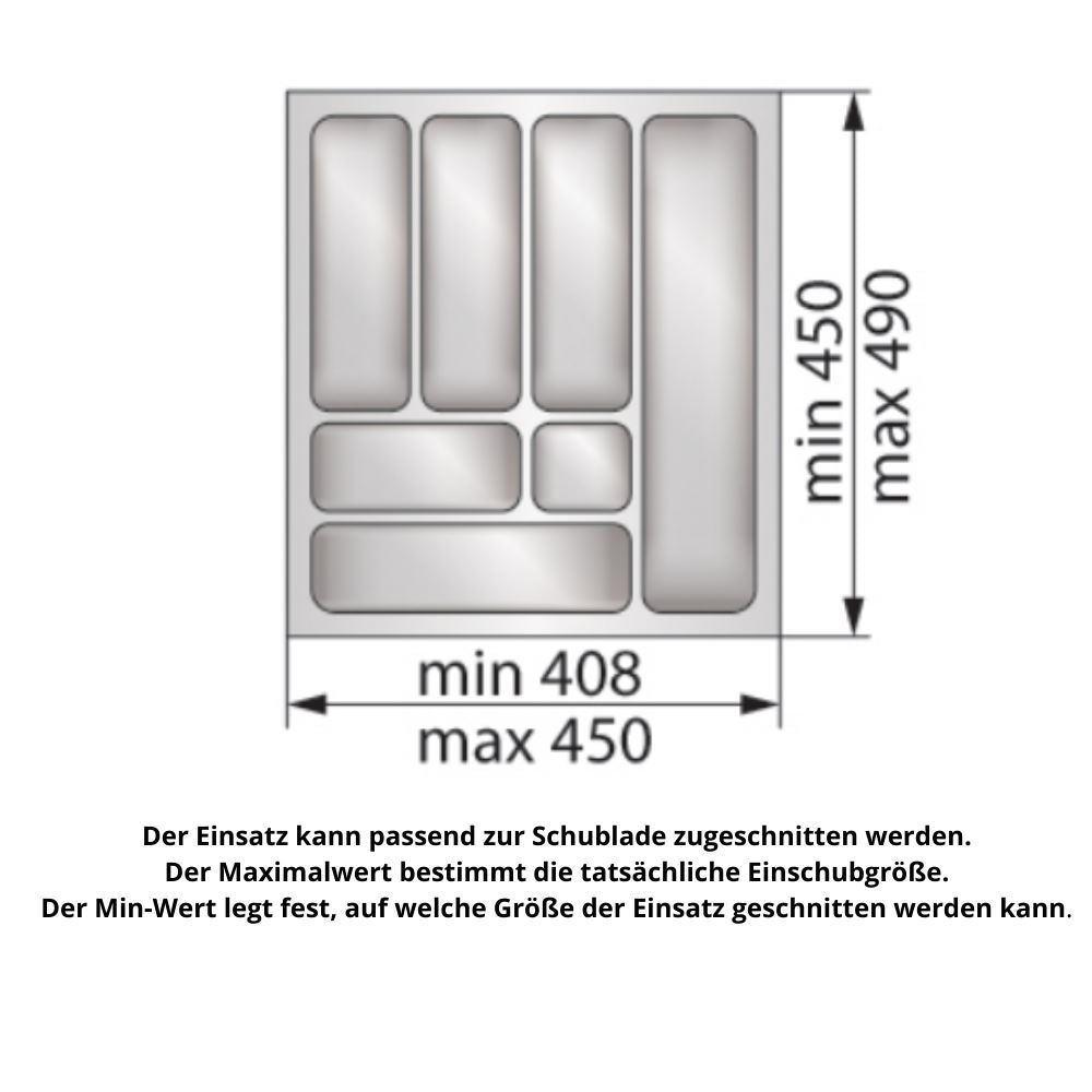 Besteckeinsatz für Schublade, Korpusbreite: 500mm, Tiefe: 490mm - Metallic
