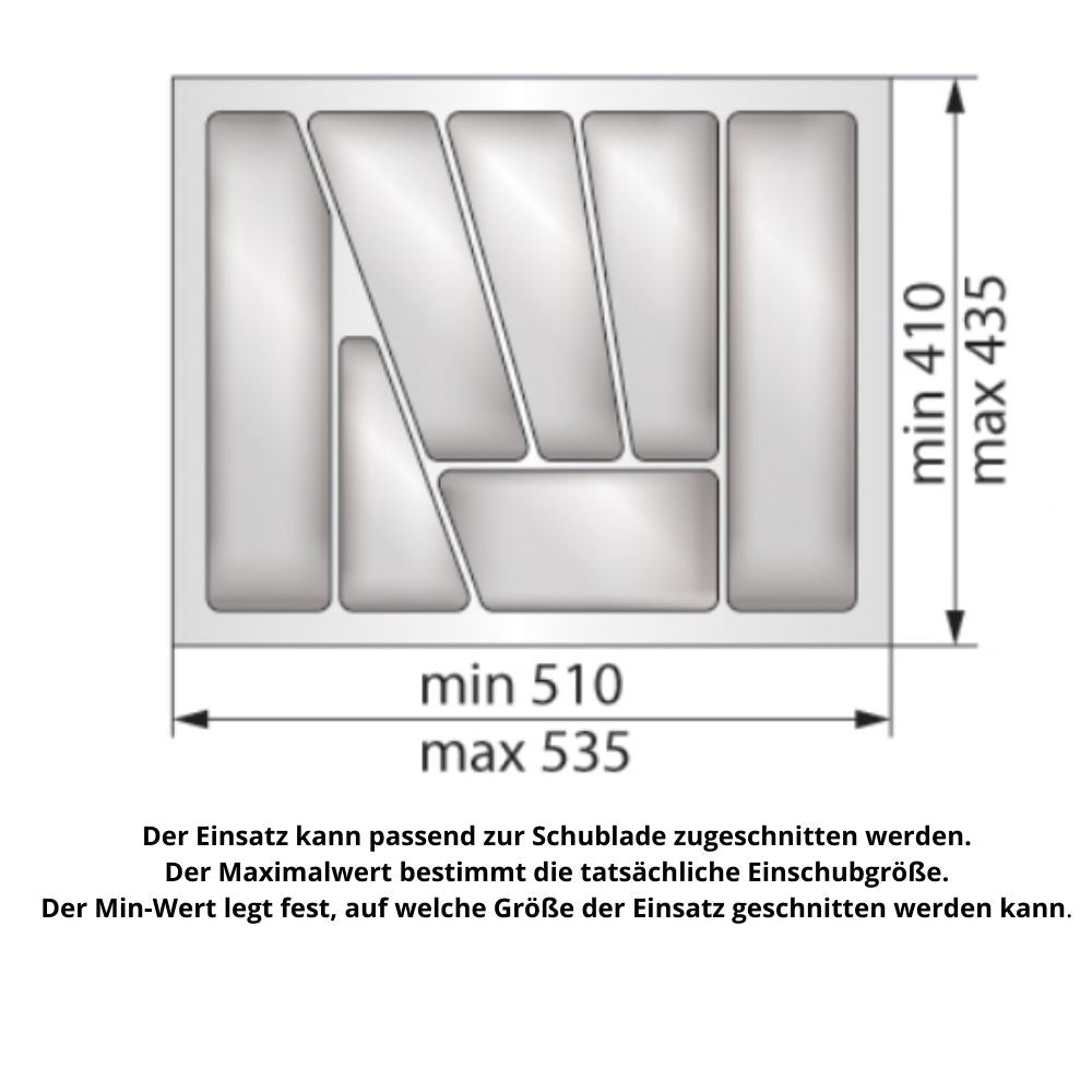 Besteckeinsatz für Schublade, Korpusbreite: 600mm, Tiefe: 430mm - Metallic