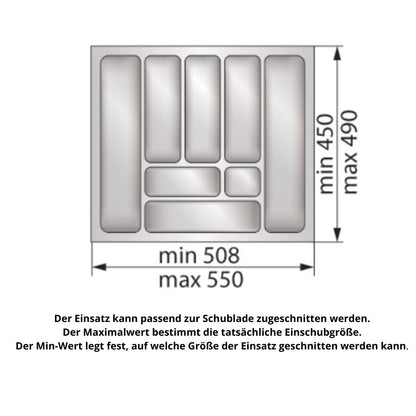 Besteckeinsatz für Schublade, Korpusbreite: 600mm, Tiefe: 490mm - Metallic Furnica 