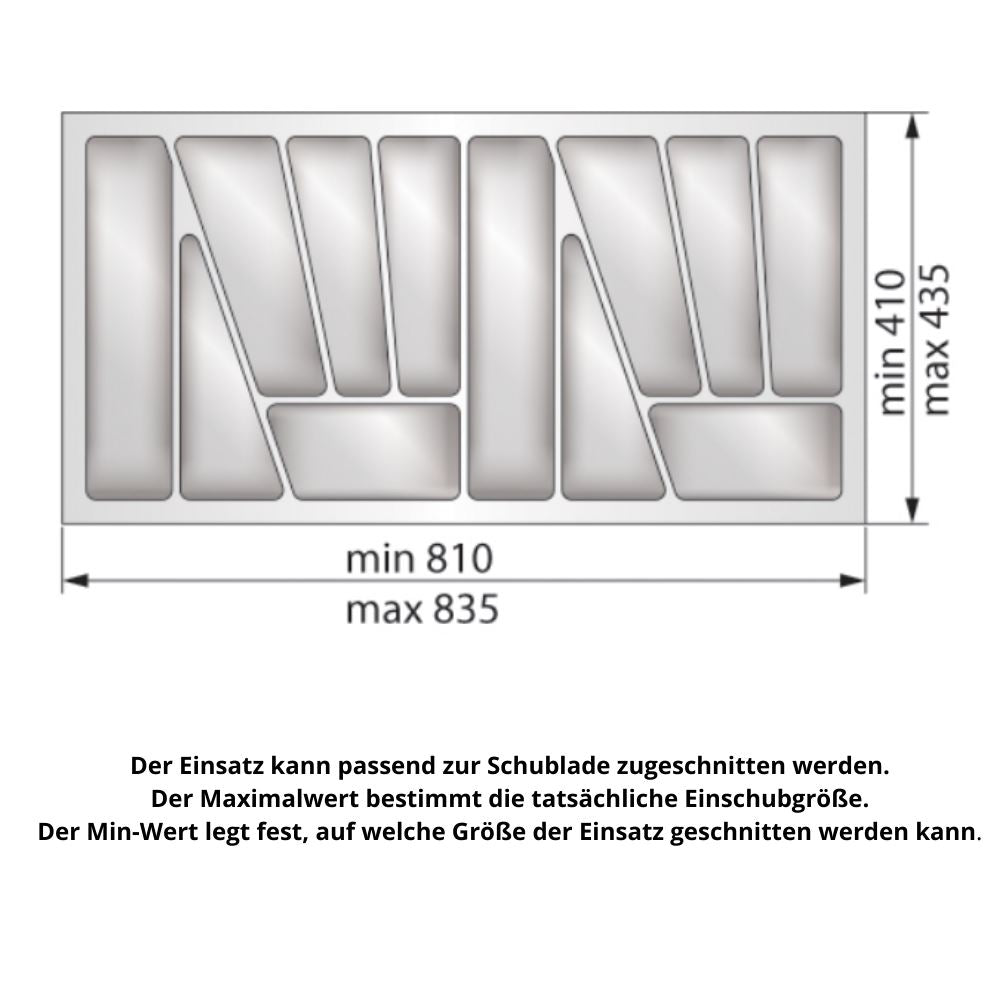 Besteckeinsatz für Schublade, Korpusbreite: 900mm, Tiefe: 430mm - Metallic Furnica 