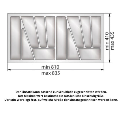 Besteckeinsatz für Schublade, Korpusbreite: 900mm, Tiefe: 430mm - Metallic Furnica 