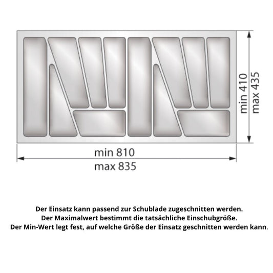 Besteckeinsatz für Schublade, Korpusbreite: 900mm, Tiefe: 430mm - Metallic Furnica 