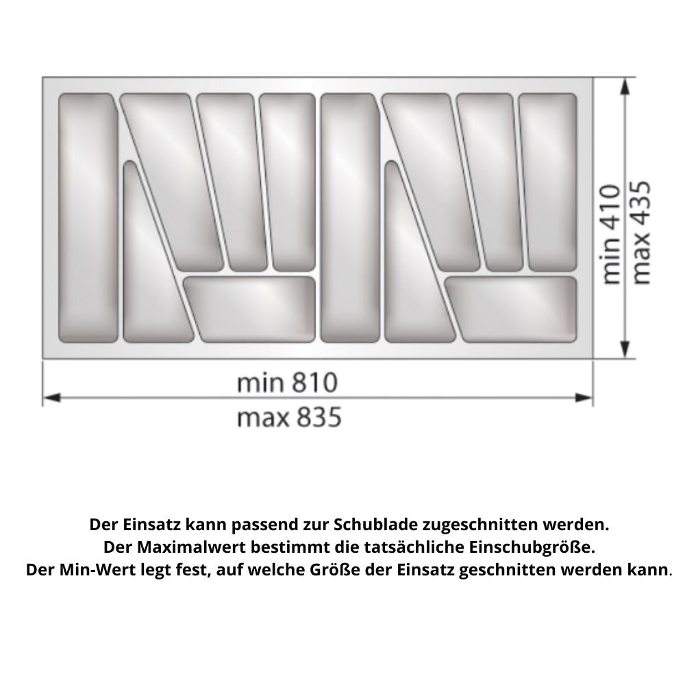 Besteckeinsatz für Schublade, Korpusbreite: 900mm, Tiefe: 430mm - Metallic